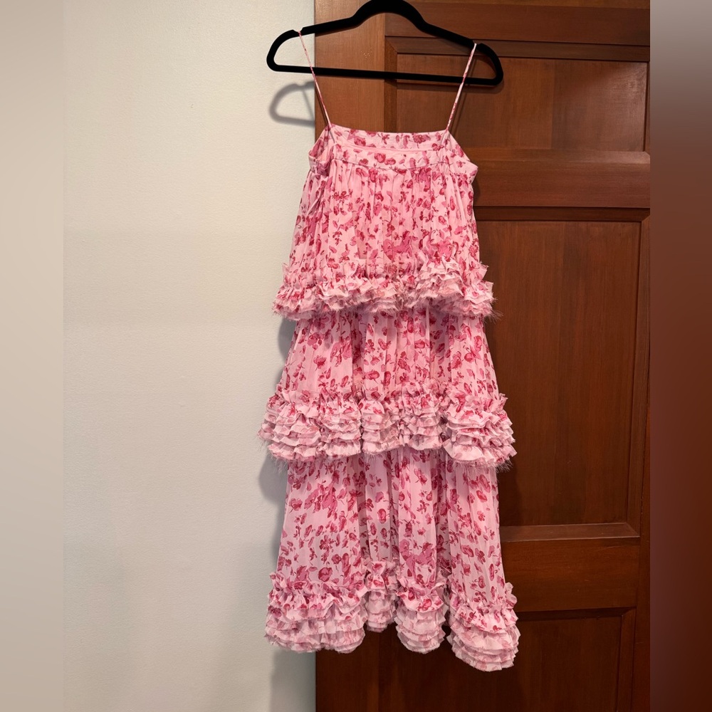 UNIQUE Ruffle Tiered Chiffon Floral Print Dress, Super Cute!!! - Picture 7 of 8